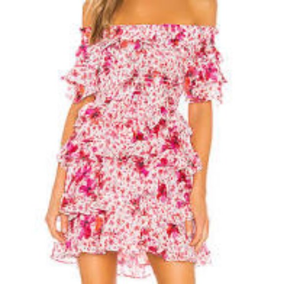 Feminine off shoulder smocked floral mini dress - Picture 2 of 5
